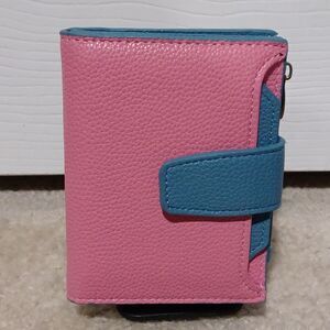 AIRKIT Pink & Blue Genuine Leather Wallet, RFID Blocking